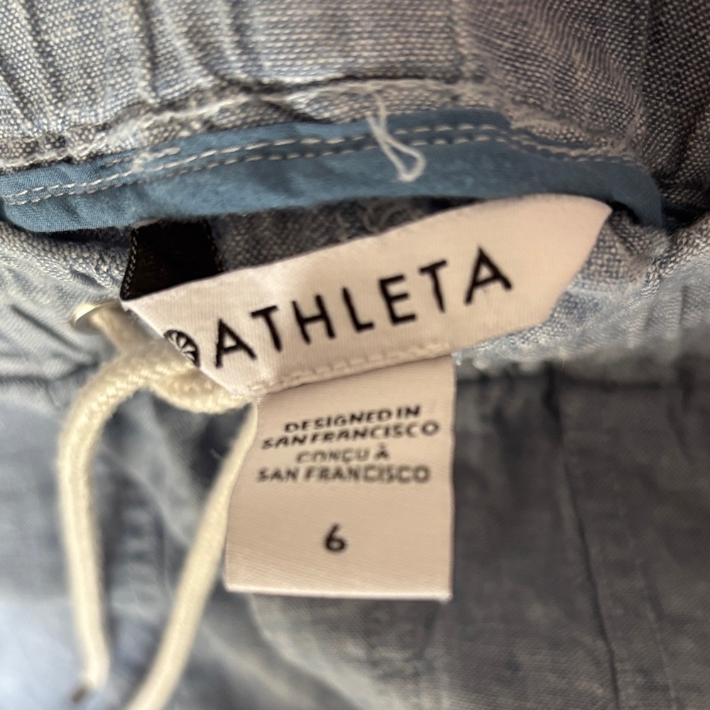 Athleta Cabo Light Blue Drawstring Linen-Blend Joggers - Picture 4 of 6